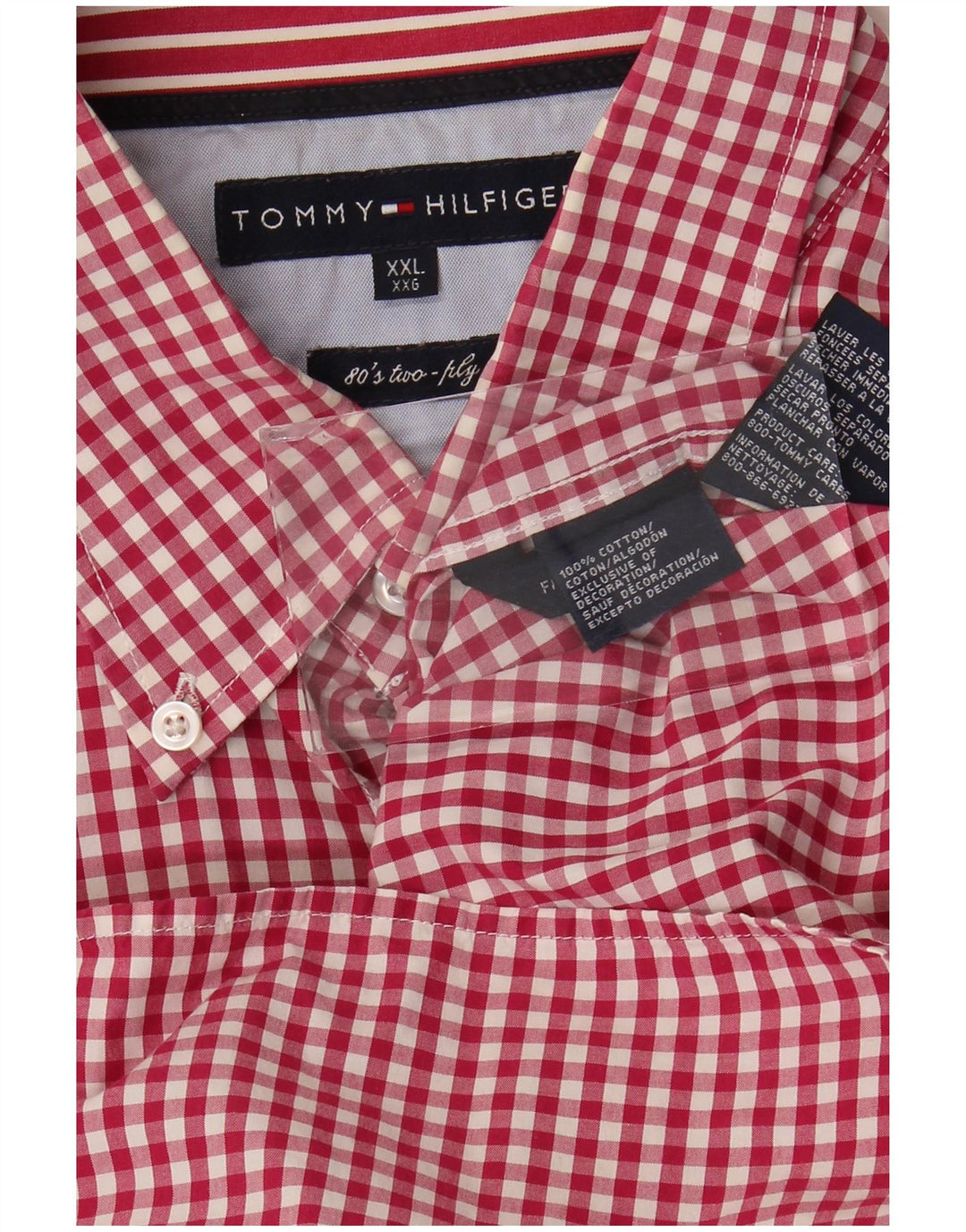 Tommy Hilfiger Camisa para hombre 2XL Algodón a cuadros rojo