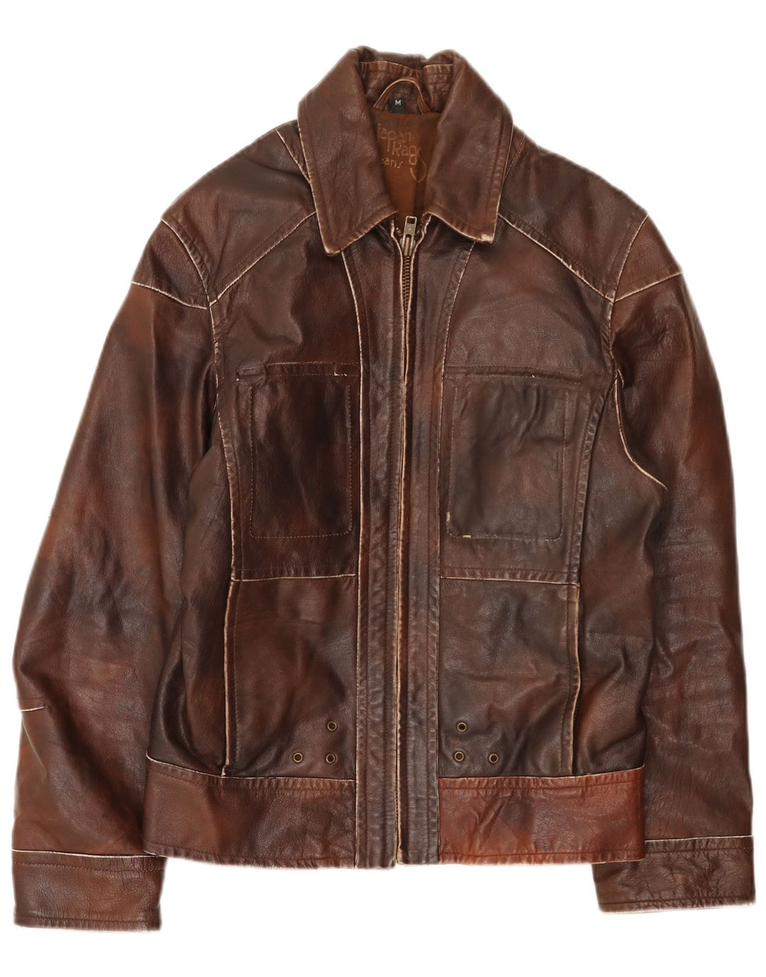 Vintage chaqueta de cuero para hombre Reino Unido 38 Patchwork marrón medio