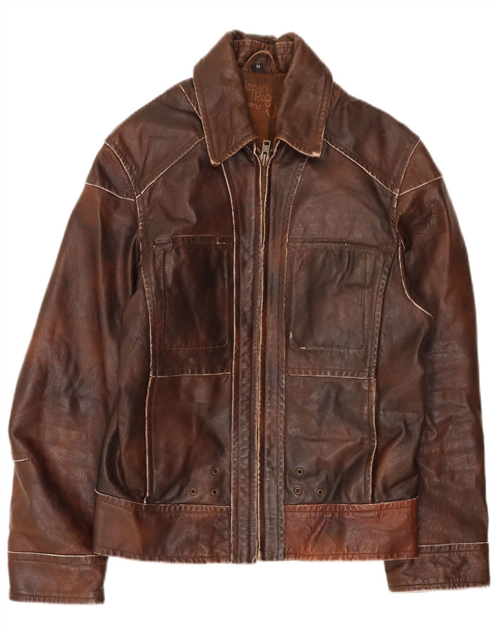 Vintage chaqueta de cuero para hombre Reino Unido 38 Patchwork marrón medio