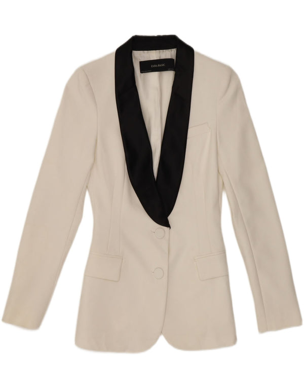 Zara Womens 2 Button Blazer Jacket UK 6 XS White Colourblock Polyester