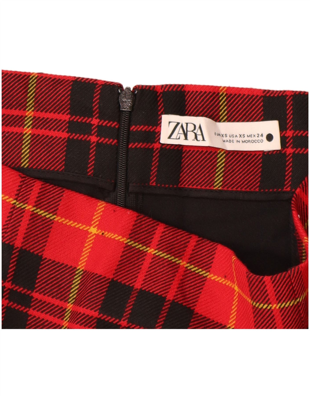 Zara Mujer Mini Falda XS W24 Cuadros Rojo Poliéster