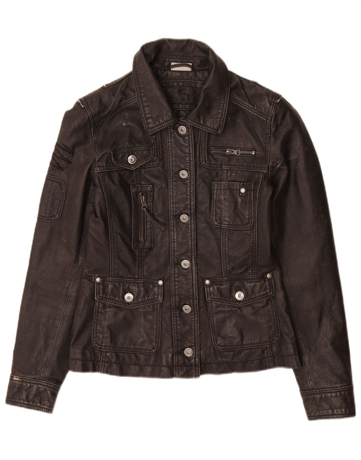 Vintage mujer chaqueta de cuero Reino Unido 10 pequeño cuero negro
