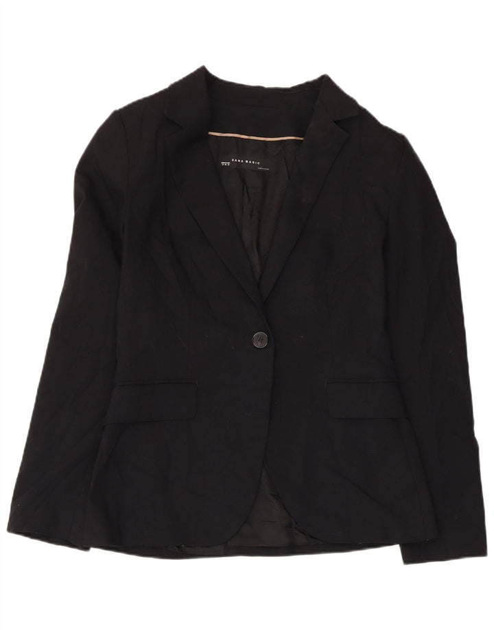 Zara Mujer Chaqueta Blazer De 1 Botón EU 38 Pequeña Poliéster Negro
