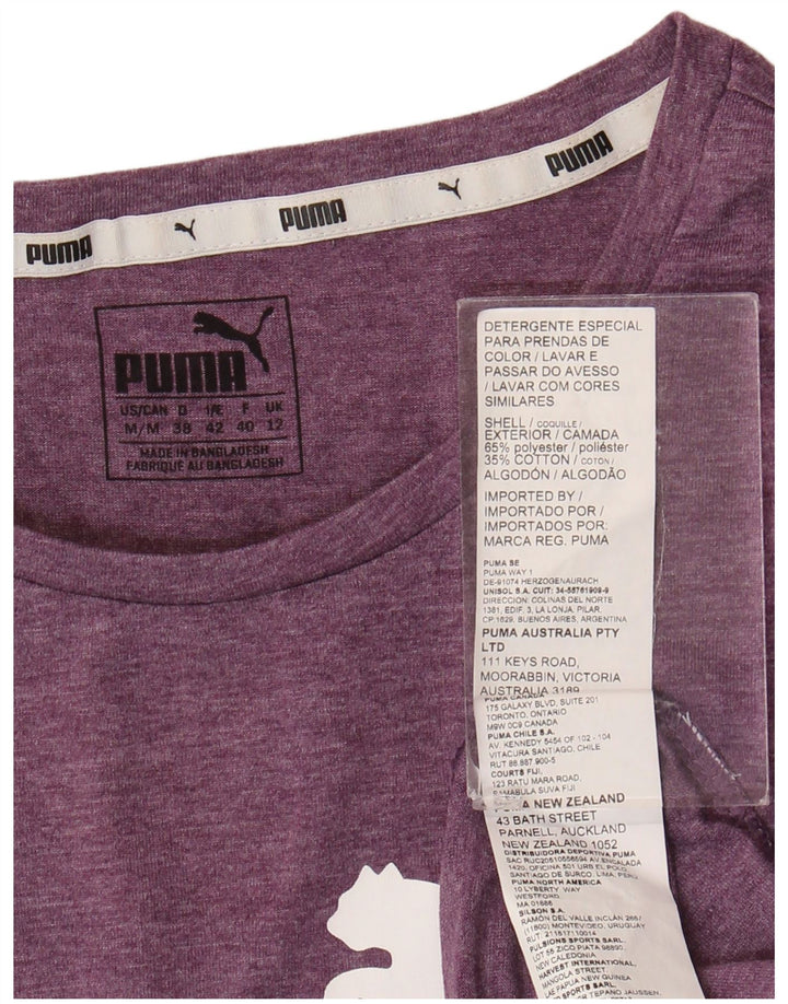 Puma Mujer Camiseta Gráfica Top UK 12 Medio Púrpura Poliéster