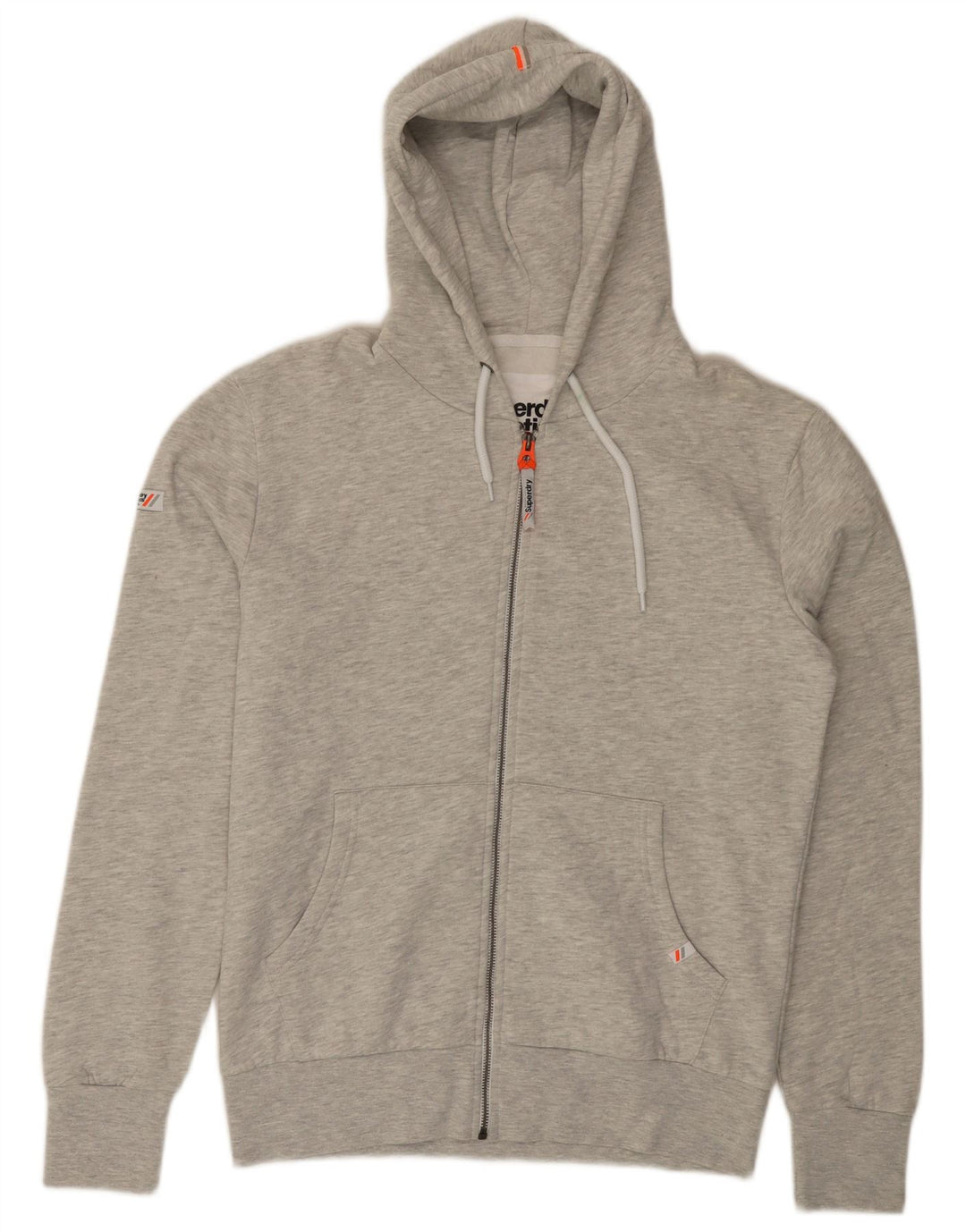 SUPERDRY Suéter con capucha y cremallera para hombre de algodón moteado gris grande