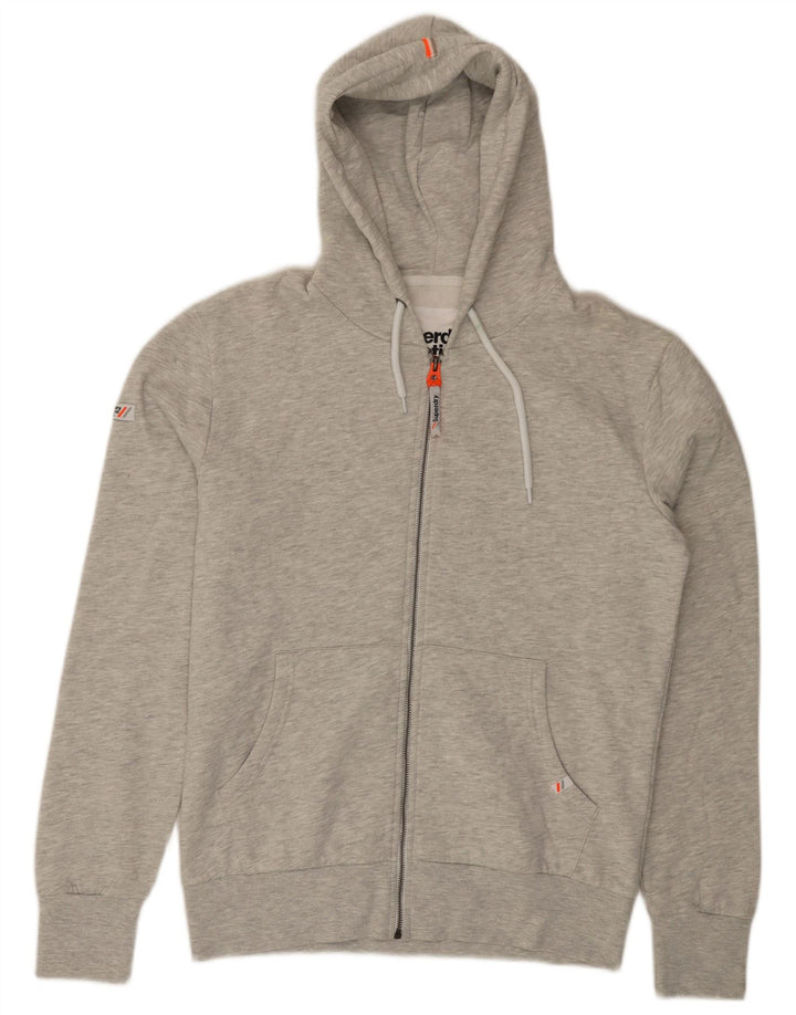 SUPERDRY Suéter con capucha y cremallera para hombre de algodón moteado gris grande
