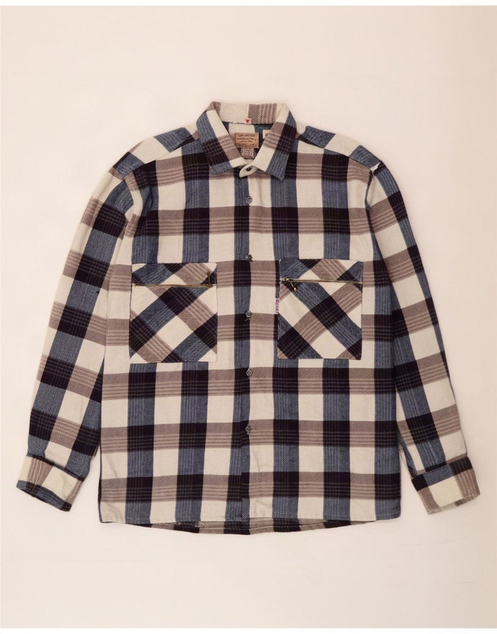 Camisa de franela vintage para hombre con cuadros multicolores medianos