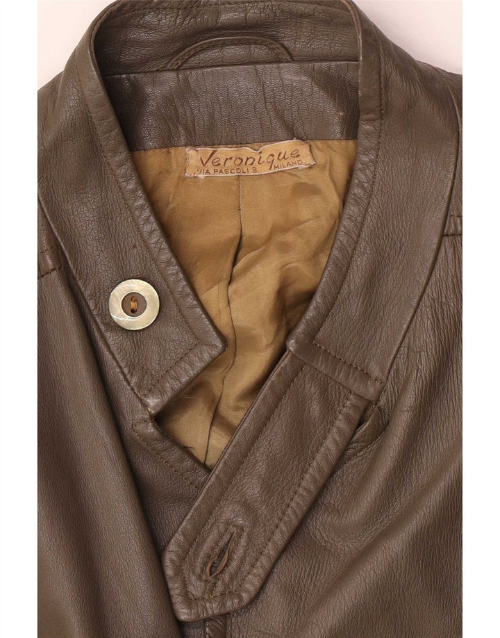 Chaqueta de cuero vintage para mujer IT 48 XL Caqui