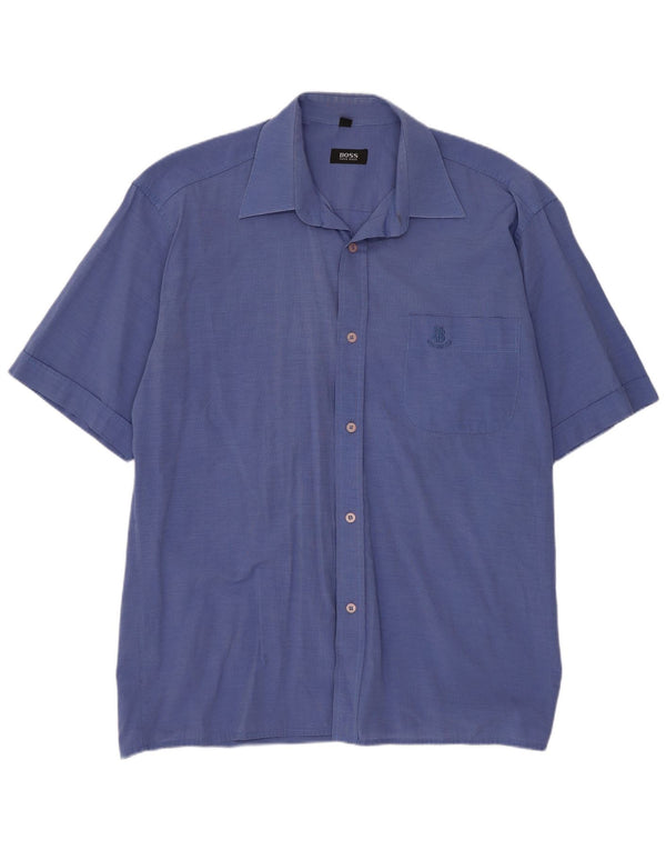 Camisa Hugo Boss Hombre Manga Corta Regular Fit Algodón Azul Medio
