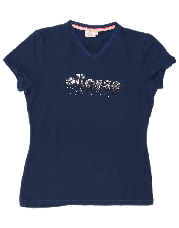ELLESSE Camiseta gráfica para mujer Top UK 40 Grande Algodón azul marino