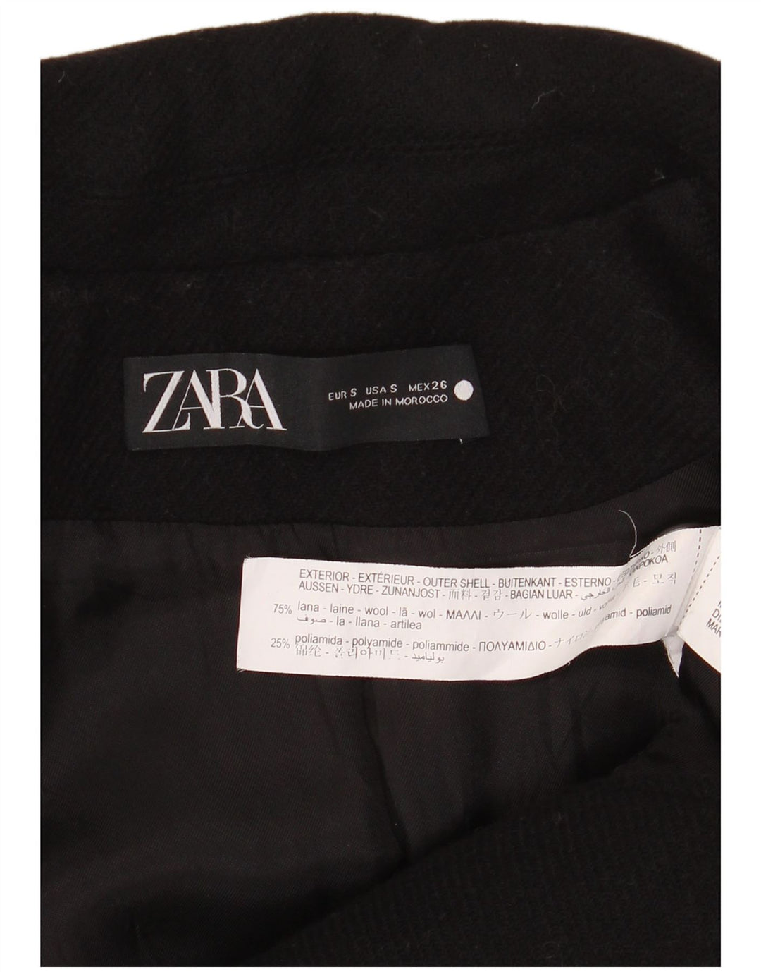 Zara Mujer Abrigo UK 10 Small Lana Negra