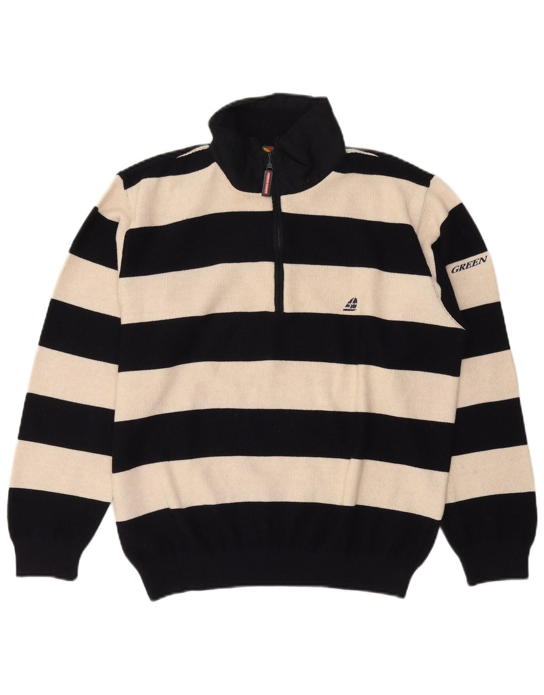 Green Coast Jersey con cuello y cremallera para hombre IT 48 Lana a rayas negra mediana