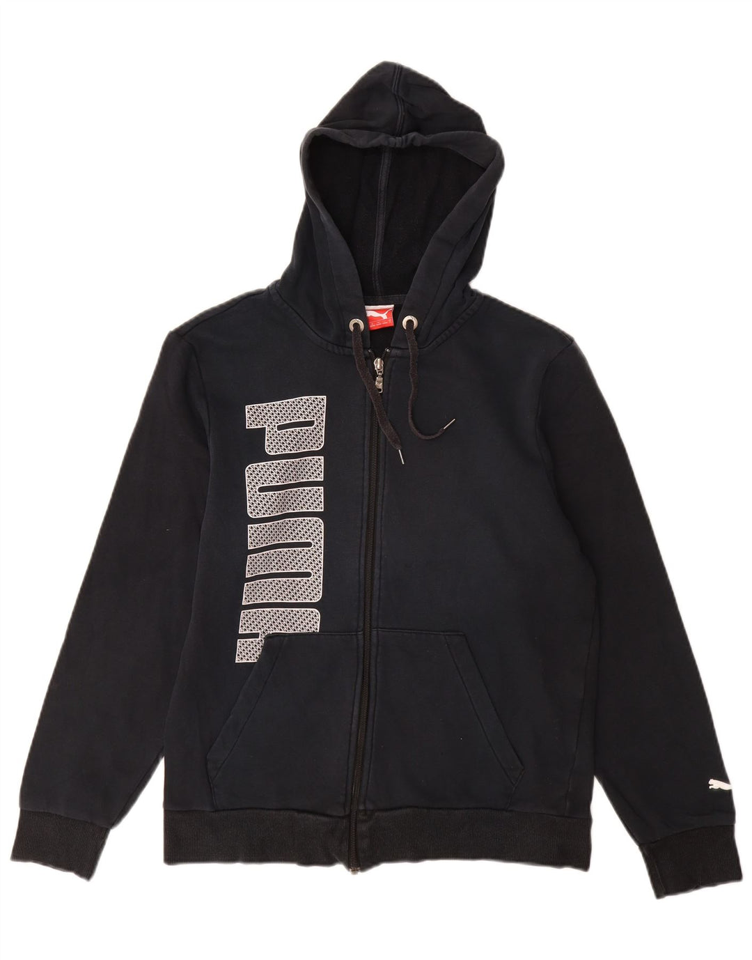 PUMA Suéter con capucha y cremallera gráfica para mujer UK 10 Small Black Cotton