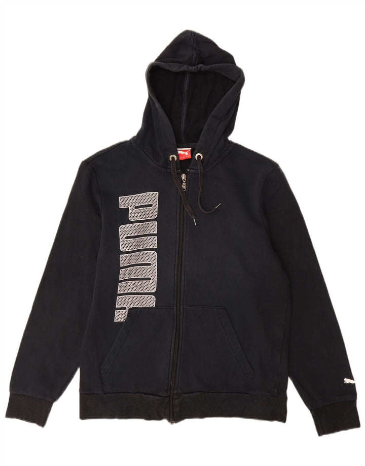 PUMA Suéter con capucha y cremallera gráfica para mujer UK 10 Small Black Cotton