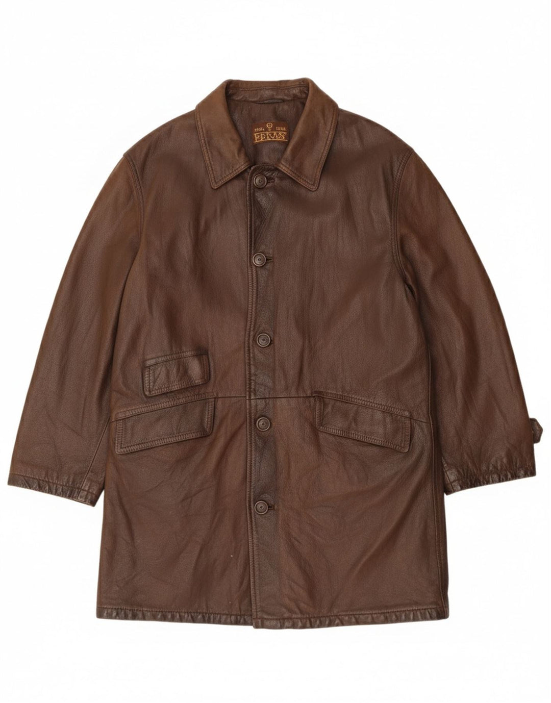 Abrigo de cuero para hombre Green Leaves Reino Unido 40 Cuero marrón grande