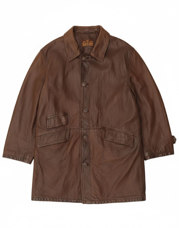 Abrigo de cuero para hombre Green Leaves Reino Unido 40 Cuero marrón grande