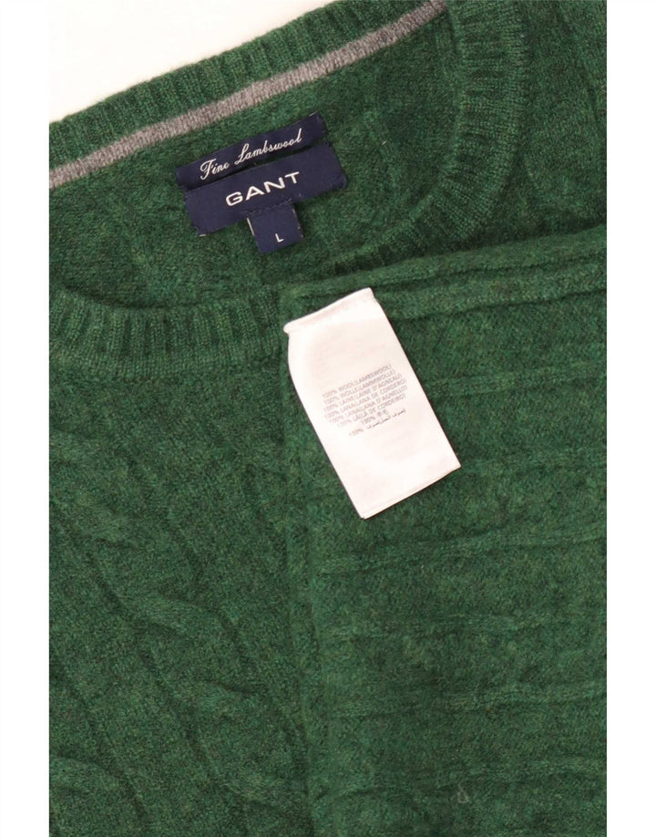 Gant Jersey con cuello barco para hombre, jersey de lana de cordero verde grande