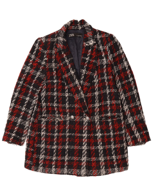Zara Chaqueta tipo blazer extragrande con doble botonadura para mujer UK 6 XS Red Check