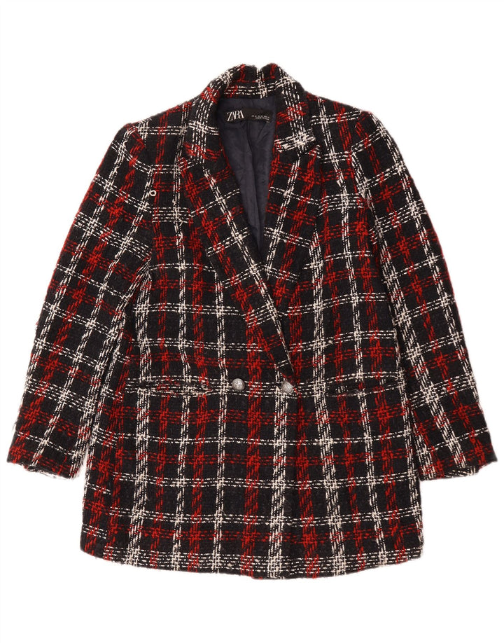 Zara Chaqueta tipo blazer extragrande con doble botonadura para mujer UK 6 XS Red Check