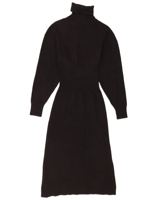Zara Mujer Vestido Jersey De Manga Larga UK 8 Small Viscosa Negra