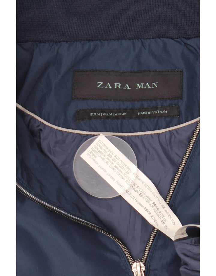 Zara Hombre Cazadora Bomber Con Capucha UK 38 Medium Azul Marino Poliéster