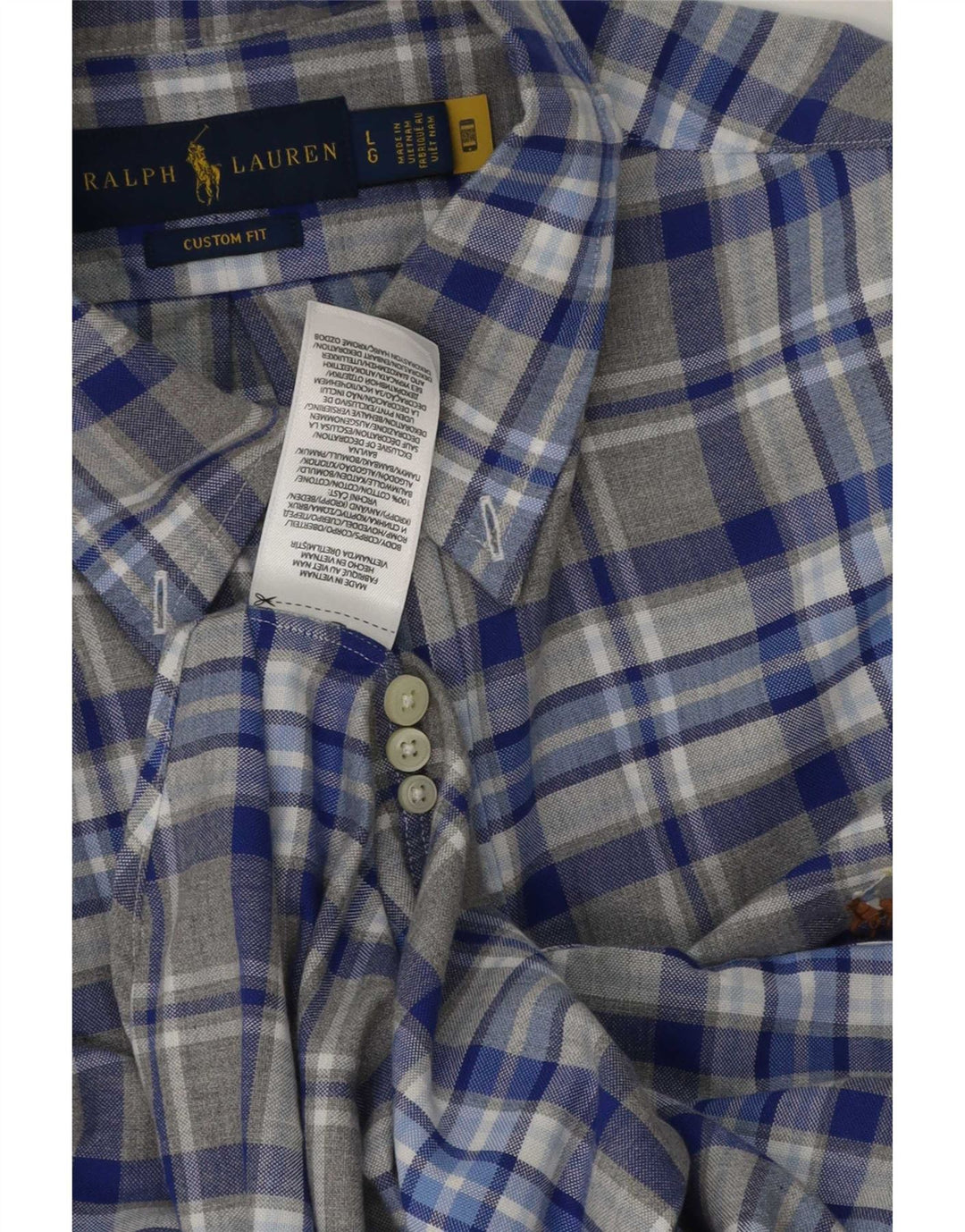 Ralph Lauren Camisa personalizada para hombre de algodón a cuadros grises grandes