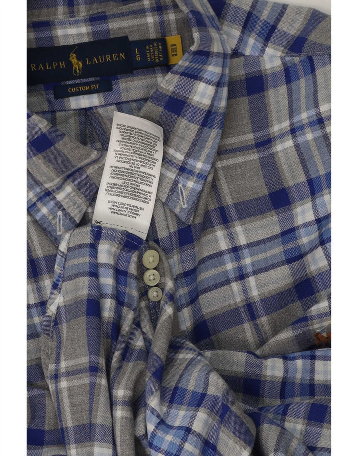 Ralph Lauren Camisa personalizada para hombre de algodón a cuadros grises grandes