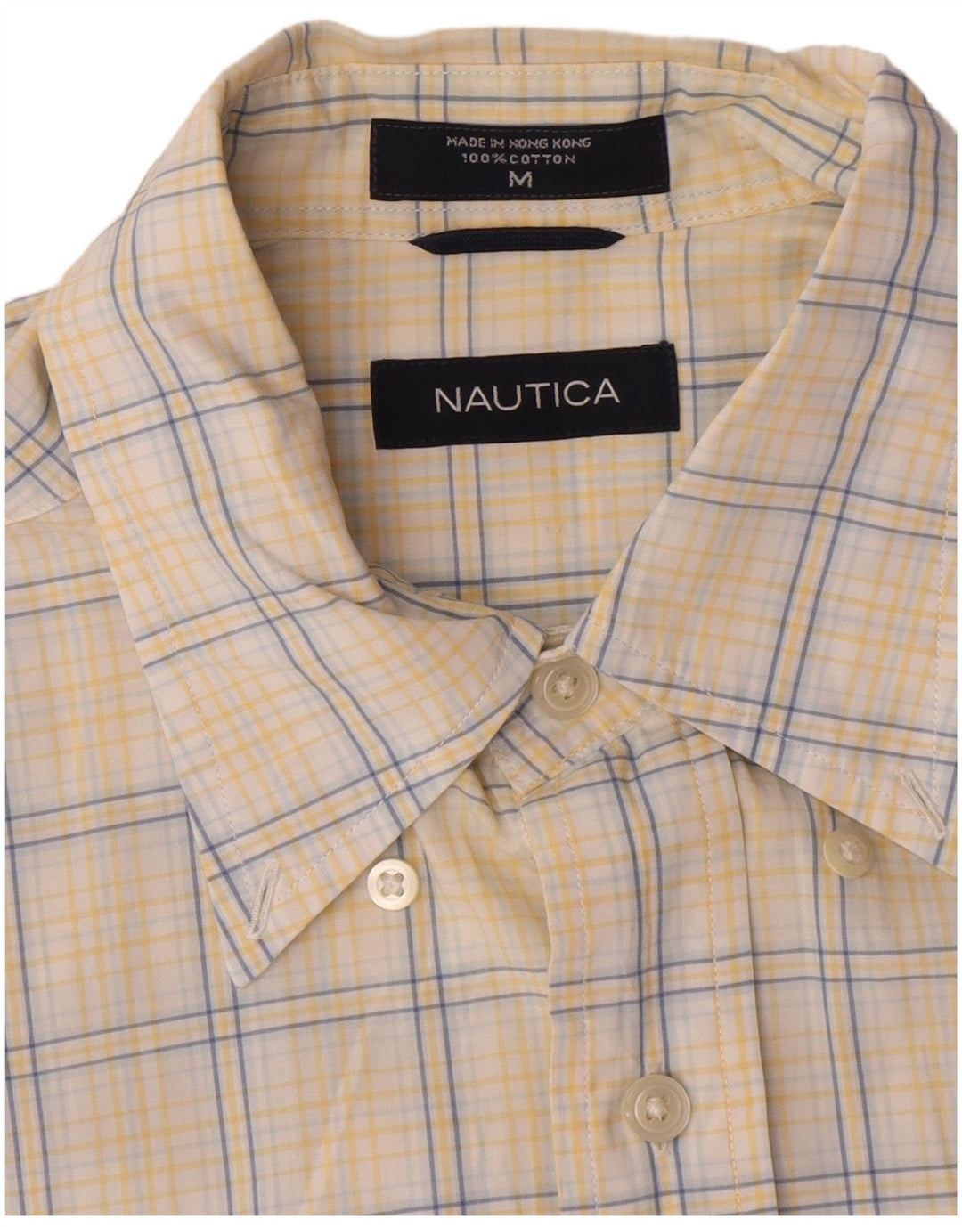 Camisa Nautica Hombre Algodón Cuadros Amarillo Mediano