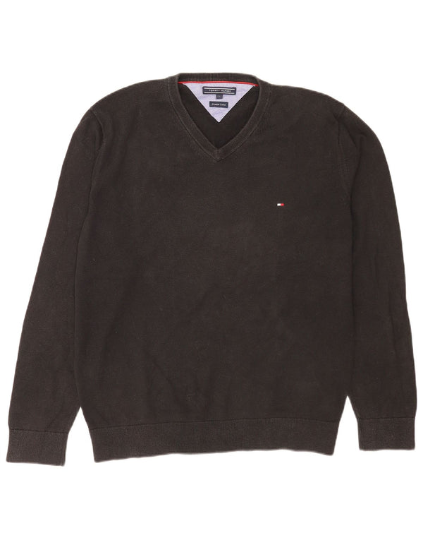 Tommy Hilfiger Jersey con cuello en V para hombre, talla grande, algodón negro