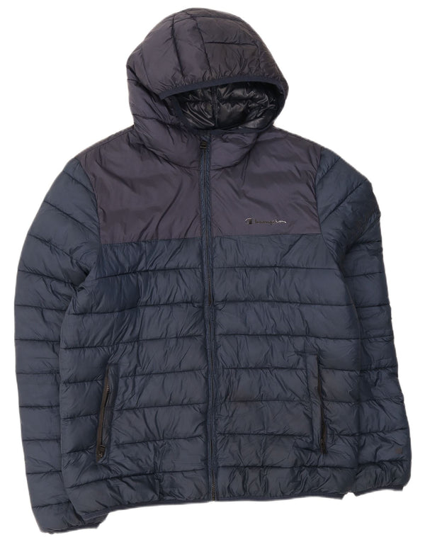Champion Chaqueta acolchada con capucha para hombre UK 42 XL Azul marino Colorblock