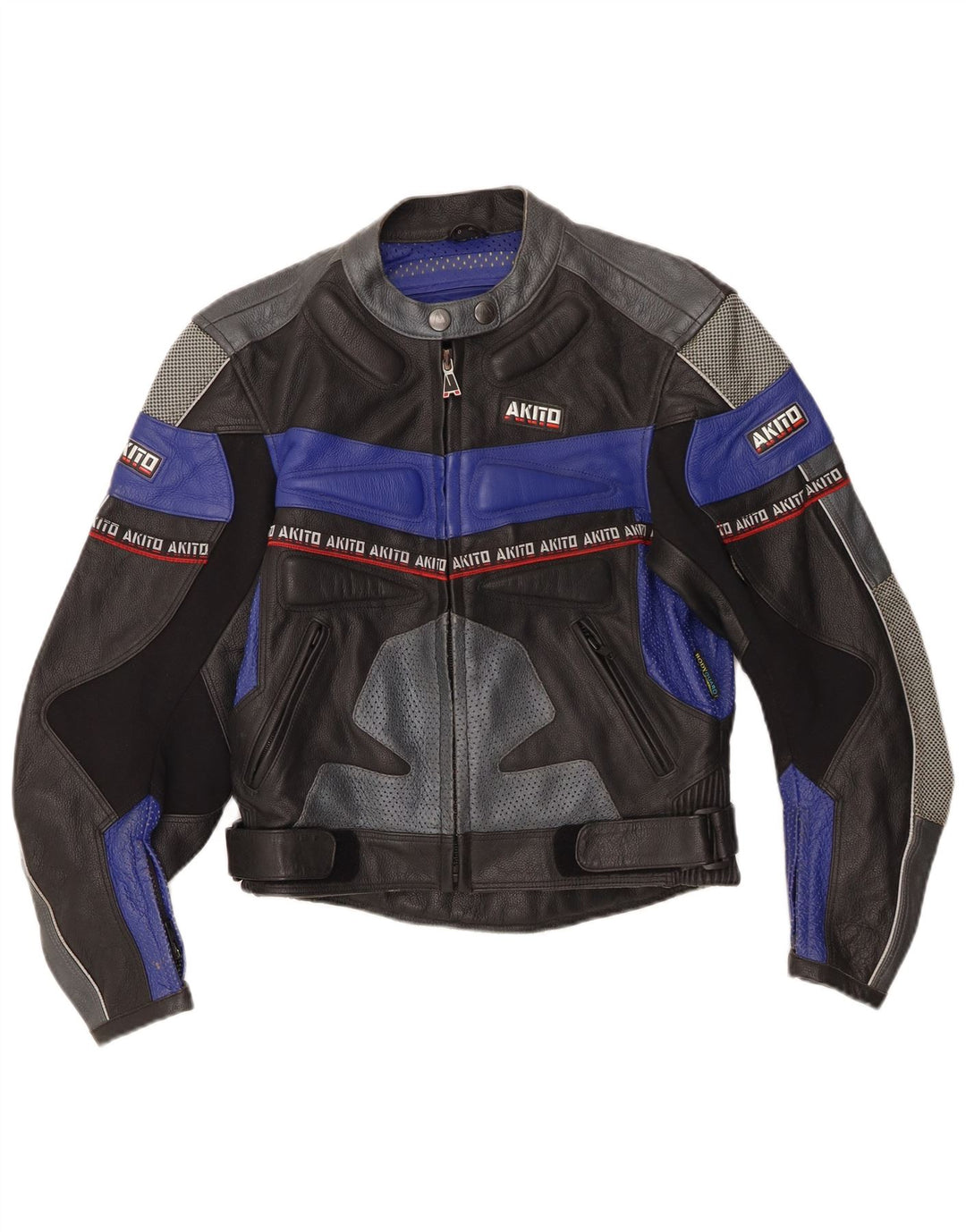 Akito Chaqueta de corredor de cuero con gráfico para mujer UK 40 Medium Black Colourblock