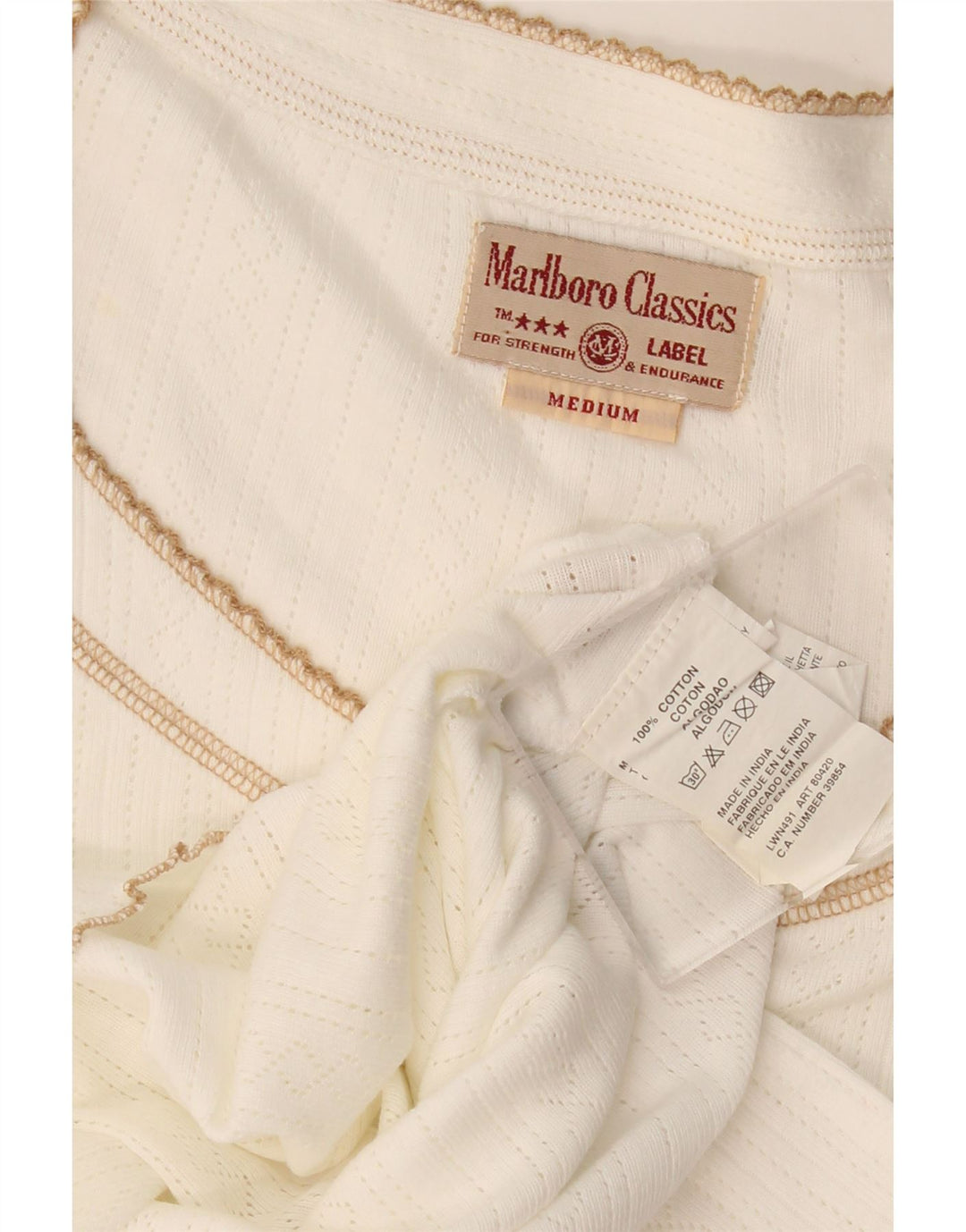 Marlboro Classics Camiseta para Mujer Top UK 12 Medium Off White Cotton