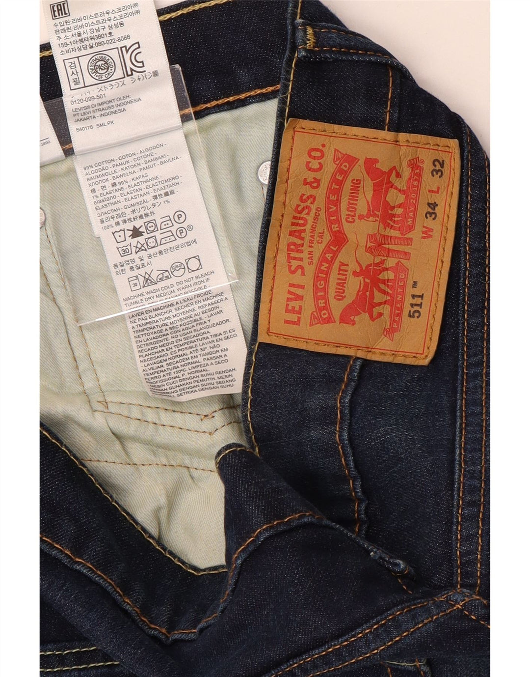 LEVI'S Vaqueros ajustados 511 para hombre W34 L32 Algodón azul marino