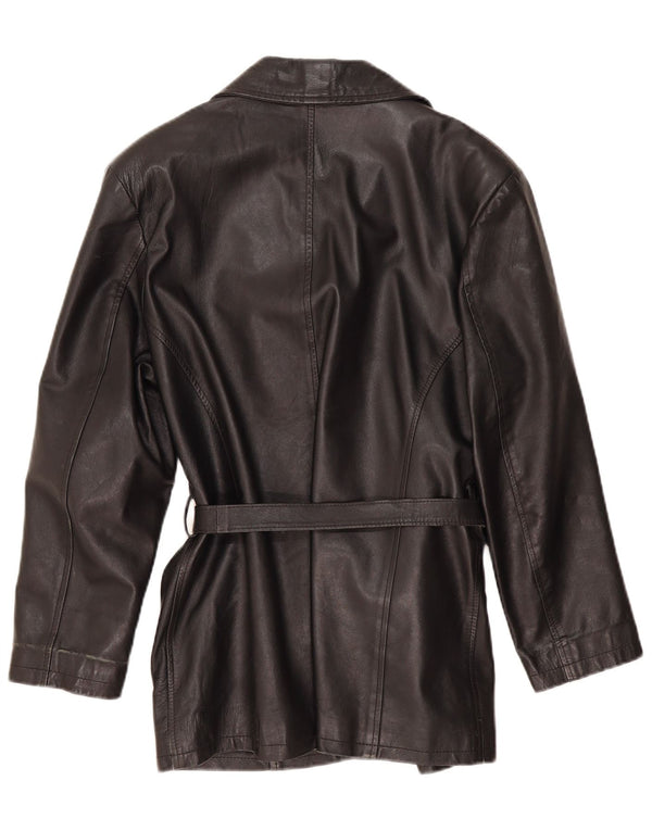 Vintage mujer chaqueta de cuero Reino Unido 14 cuero negro medio