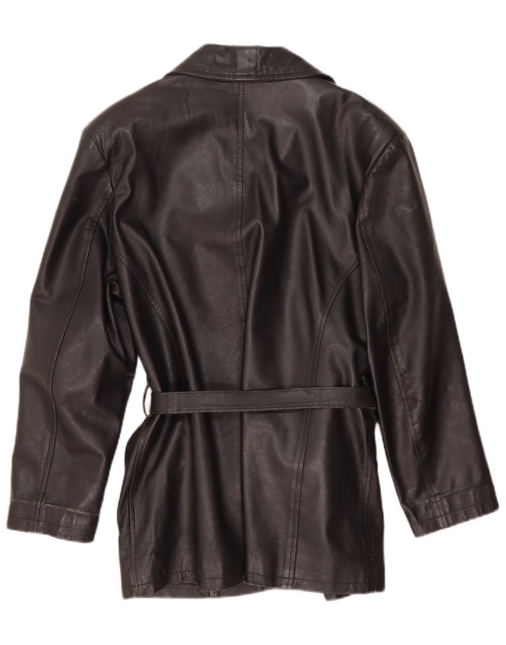 Vintage mujer chaqueta de cuero Reino Unido 14 cuero negro medio