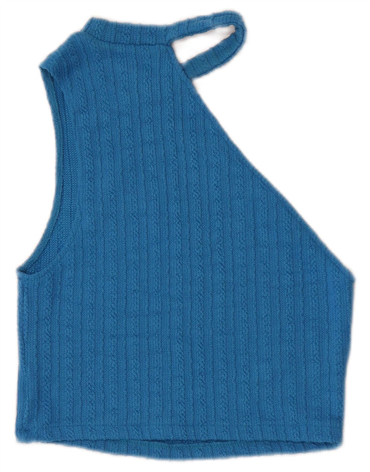Zara Mujer Top Corto De Punto Con Hombros Descubiertos Reino Unido 42 Azul Medio