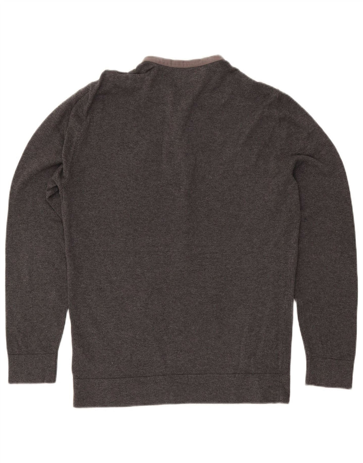 GUESS Jersey con cuello redondo para hombre, talla grande, algodón gris