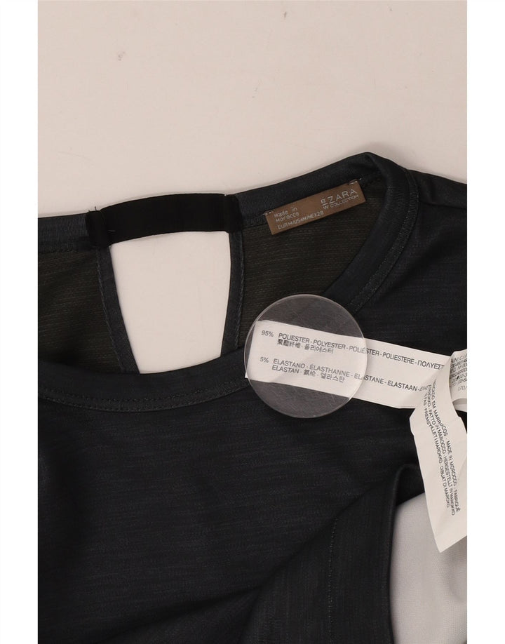 Zara Mujer Crop Camiseta Top UK 44 Poliéster Gris Medio