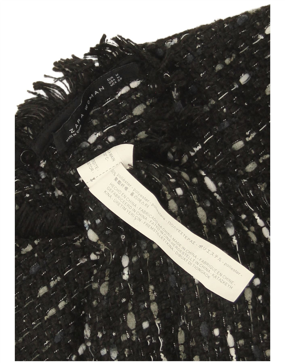 Zara Vestido Acampanado para Mujer UK 40 Mediano Poliéster Moteado Negro