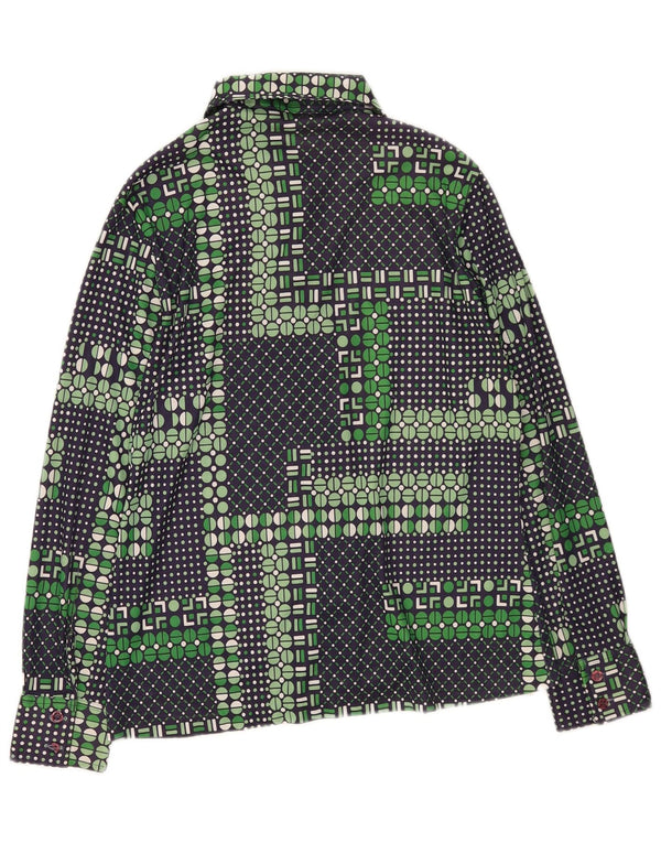 Vintage mujer camisa Reino Unido 14 medio verde geométrico