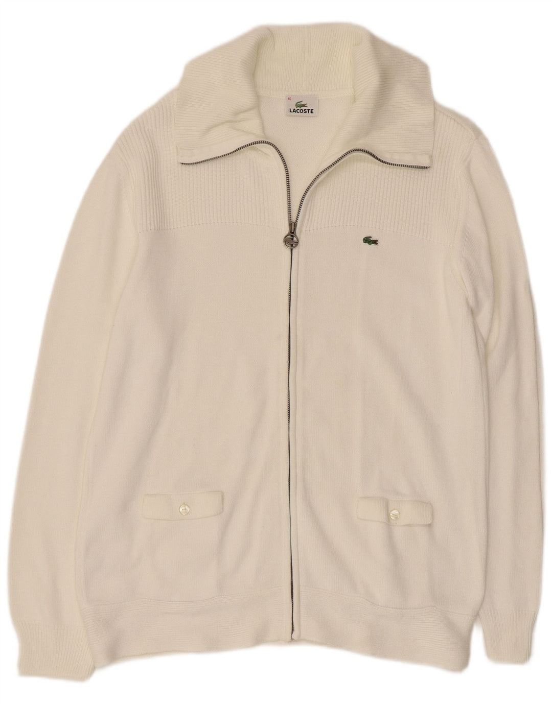 LACOSTE Cárdigan para mujer Talla 46 XL Algodón blanco
