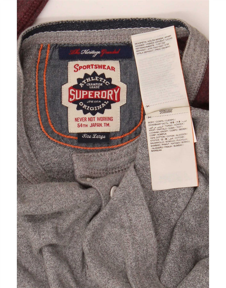 Top Superdry para hombre de manga larga de algodón con bloques de color gris grande