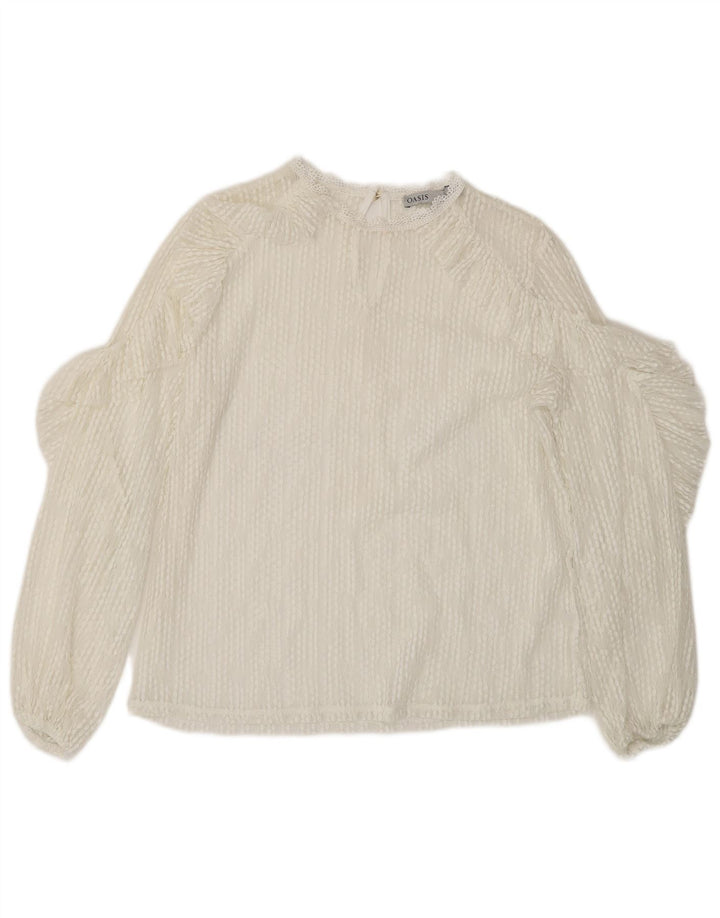 Oasis Top transparente de encaje de manga larga para mujer UK 44 Medium White