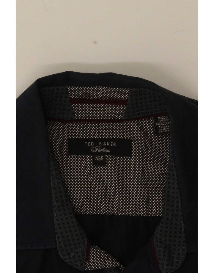 Ted Baker Camisa formal para hombre Talla 15.5 Mediana Azul marino manchada