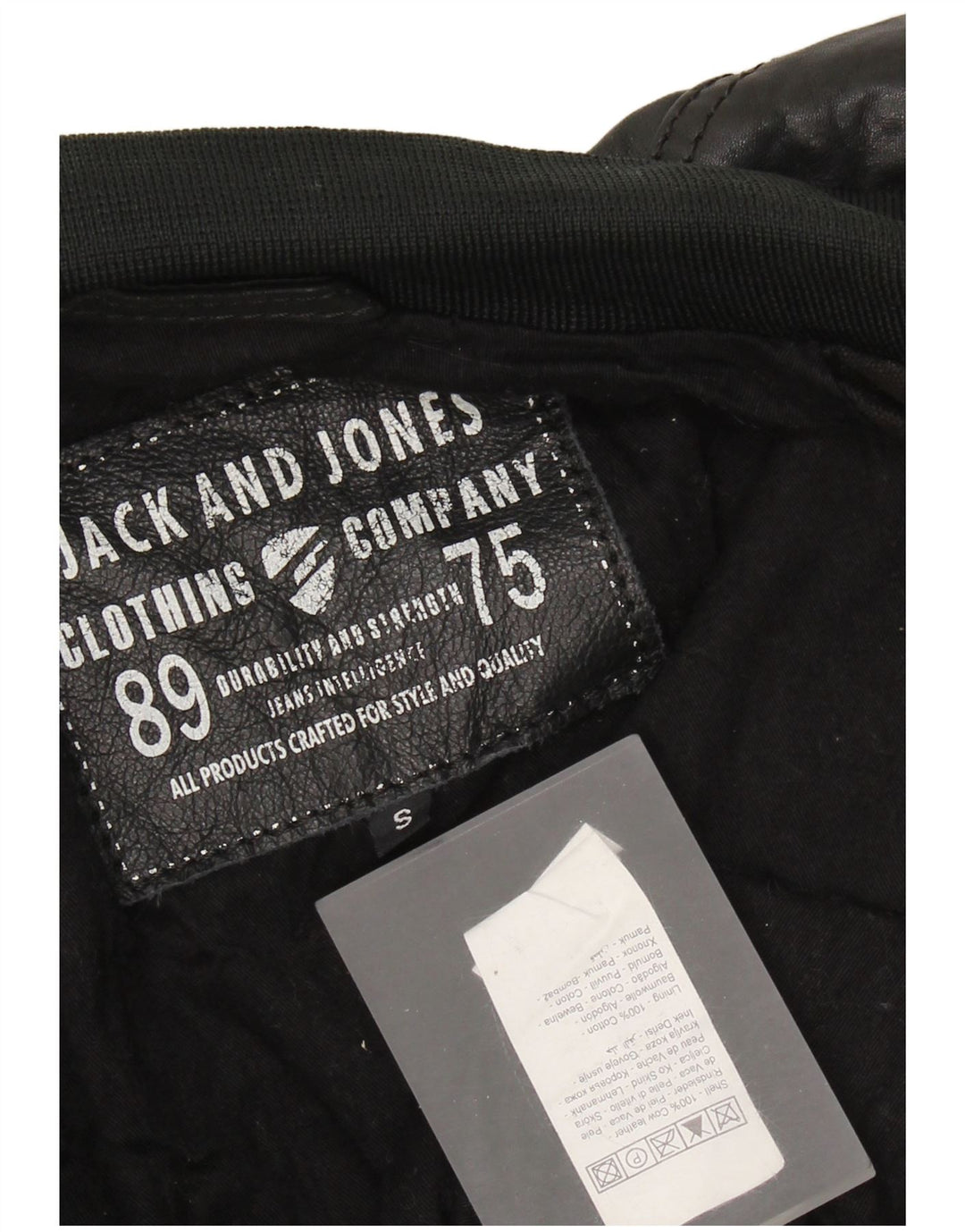 Jack & Jones Chaqueta Bomber de Cuero para Hombre UK 36 Small Black Leather