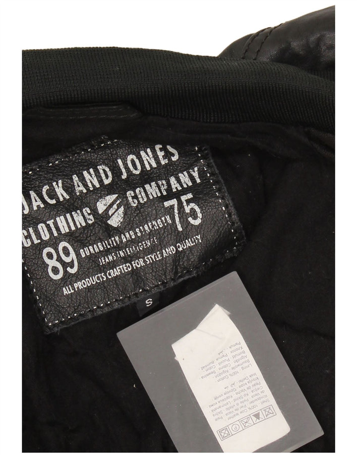 Jack & Jones Chaqueta Bomber de Cuero para Hombre UK 36 Small Black Leather