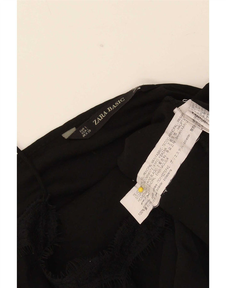 Zara Mujer Crop Cami Top UK 46 Grande Poliéster Negro