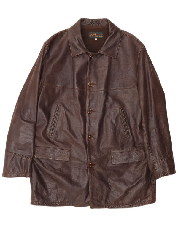 Abrigo de cuero para hombre Stewart UK 44 2XL Cuero marrón