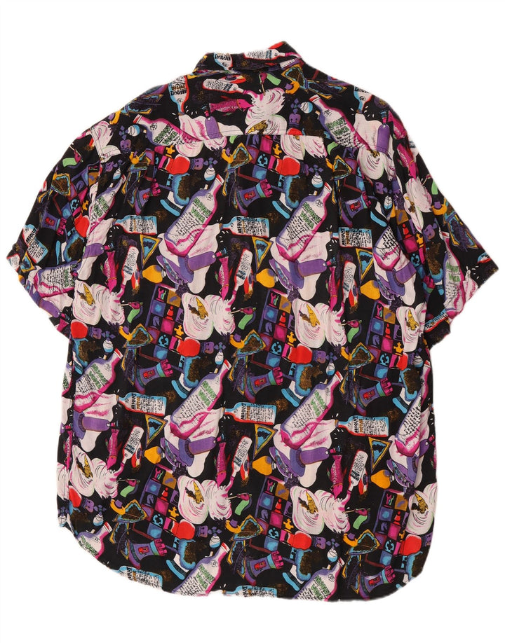 Camisa vintage de manga corta con estampado abstracto para hombre XL Viscosa multicolor