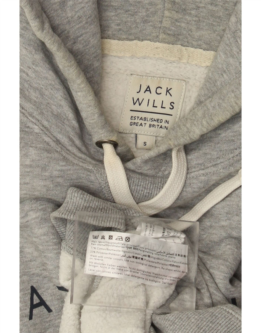 Jack Wills Hombre Sudadera Con Capucha Gráfica Jersey Pequeño Gris Algodón